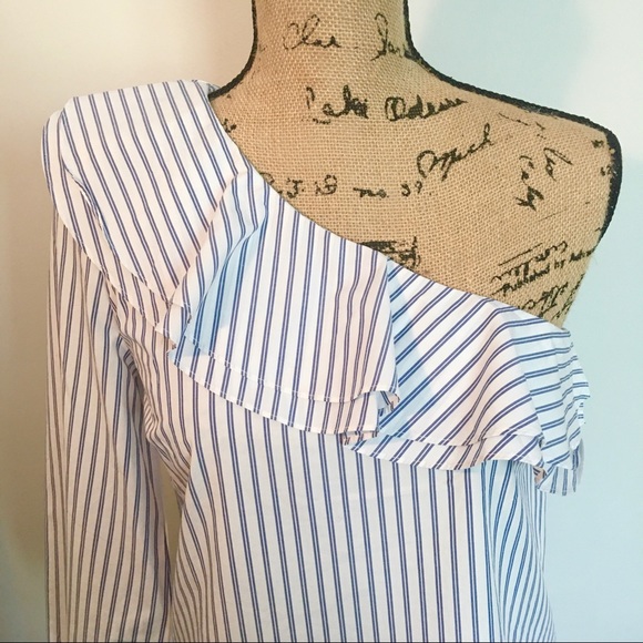 J. Crew Blue One Shoulder Blouse - Picture 3 of 7